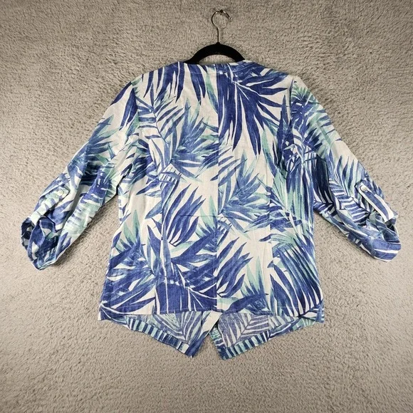 Chicos Cardigan Womens 1/M Hawaiian 100% Linen Tropical Floral Paradise Cardigan - Picture 8 of 13